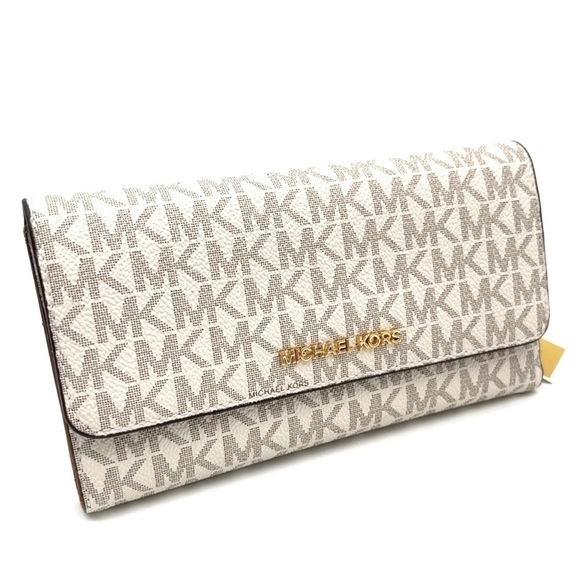 Michael Kors Large Trifold Wallet Vanilla/Brown - Picture 1 of 7